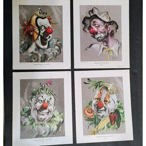 Cydney Grossman 4 Vintage Prints, Clown Art, 1960s NY Graphic Society 8x10